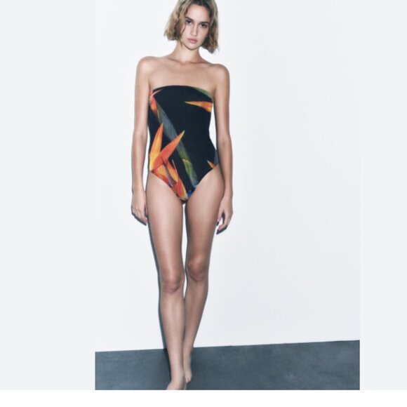 NWT ZARA Printed Bandeau Bodysuit - Picture 2 of 5